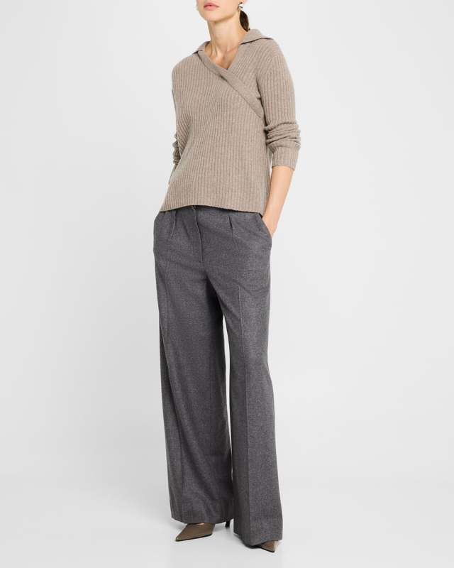 Ribbed Cashmere Asymmetric Polo Sweater
